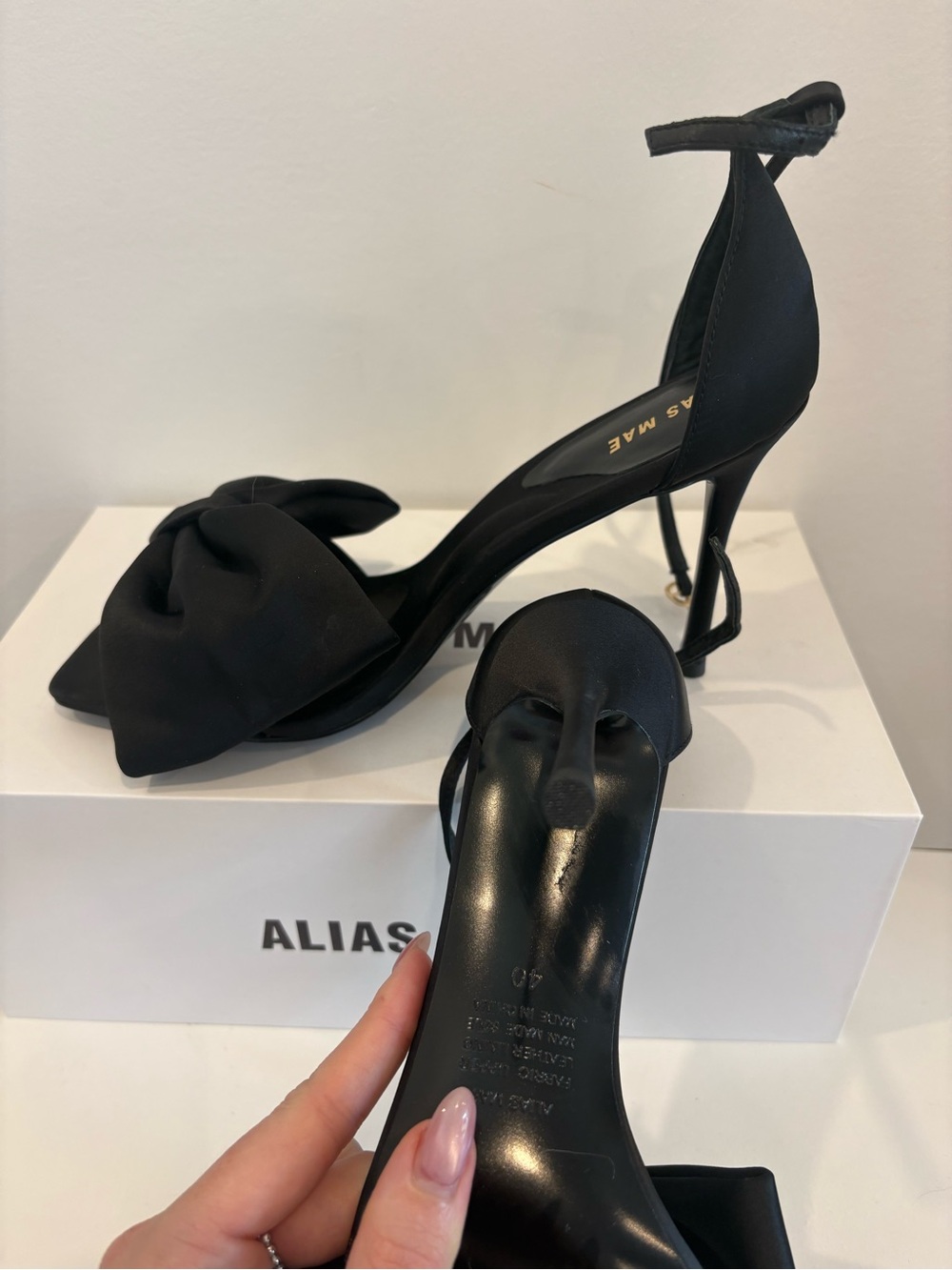 Alias Mae Black Bow Ankle-Strap Stiletto Heels